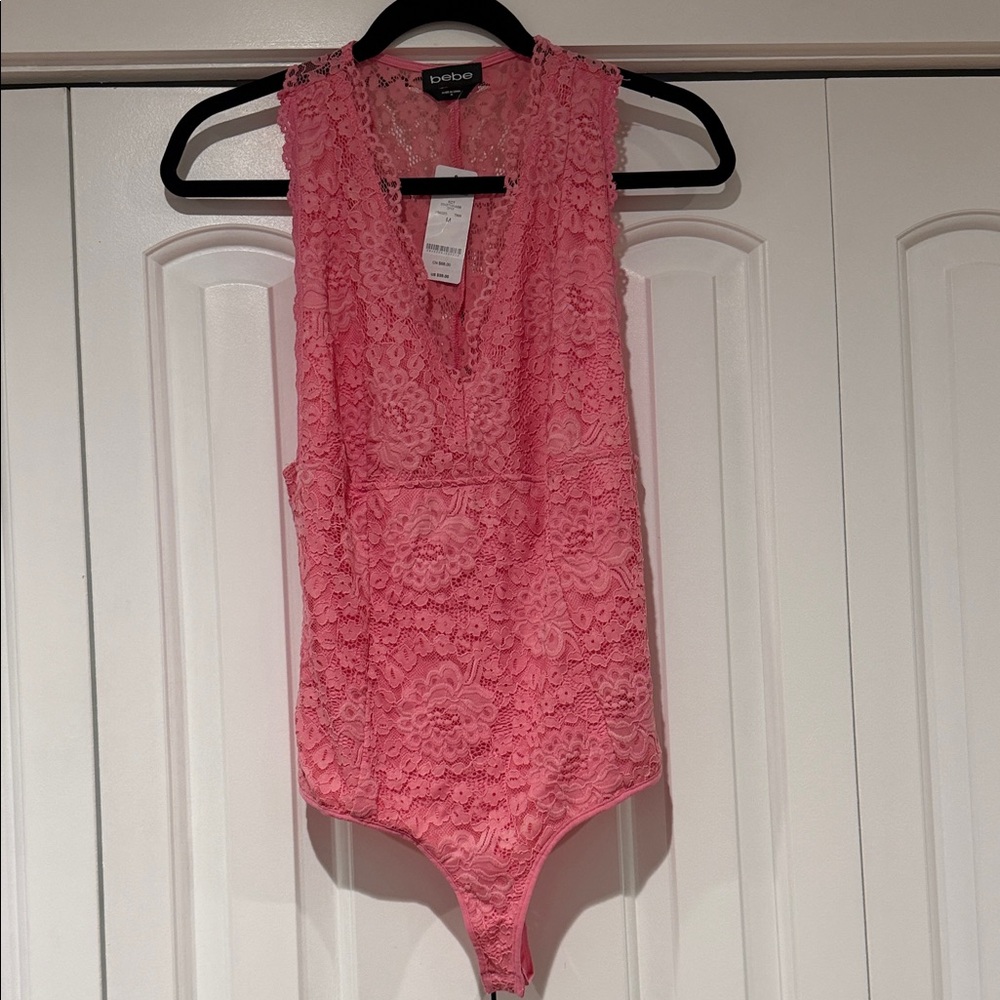 Bebe Vibrant Pink Lace Bodysuit medium NWT‎